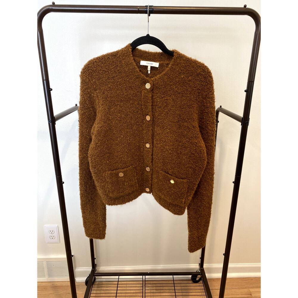 Frame Teddy Patch Pocket Cardigan Sweater - Camel size S small - Picture 2 of 5